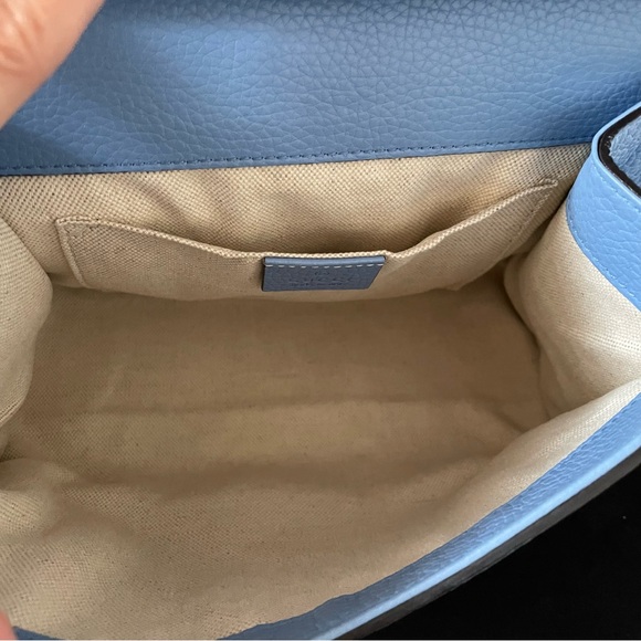 Gucci Marmont Top Handle Blue Pebbled Calfskin Leather Crossbody Satchel Handbag - Picture 8 of 10